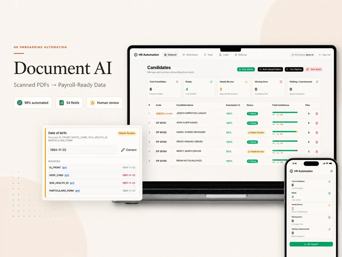 HR Onboarding Automation — supplied project presentation and application views
