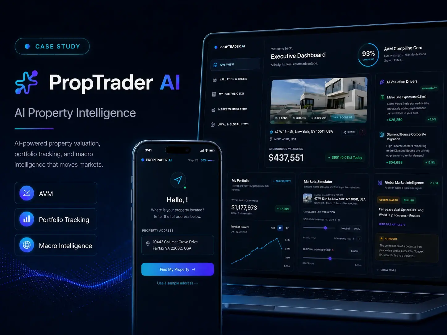 PropTrader AI — supplied project presentation and application views